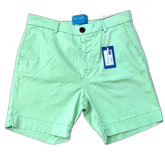 $110 Michael's NWT Mens 33 Green Cotton Blend Chino Shorts Preppy Sporty Stretch - Picture 1 of 6